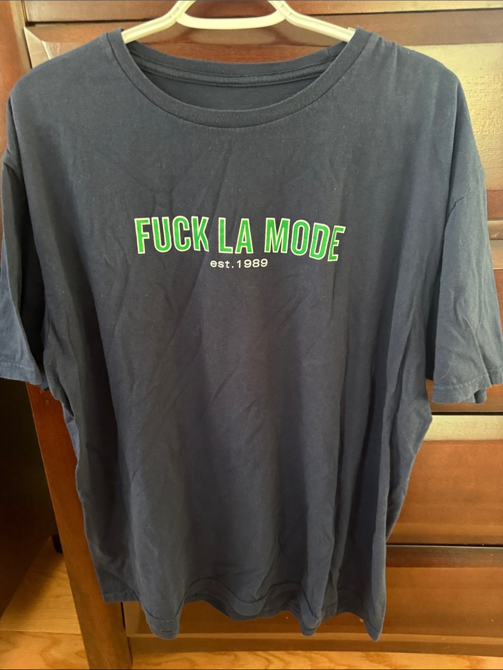 Men's Navy Graphic Tee with Green 'F$ck La Mode' Print